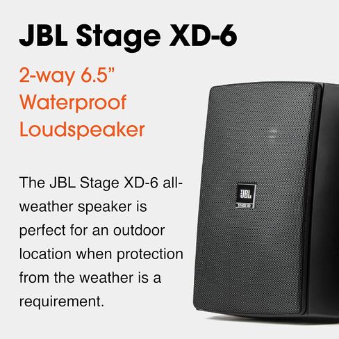 مكبر صوت JBL Stage XD-6، ثنائي الاتجاه 6.25 بوصة، داخلي/خارجي مناسب لجميع الأحوال الجوية، أسود (زوج) in Saudi Arabia