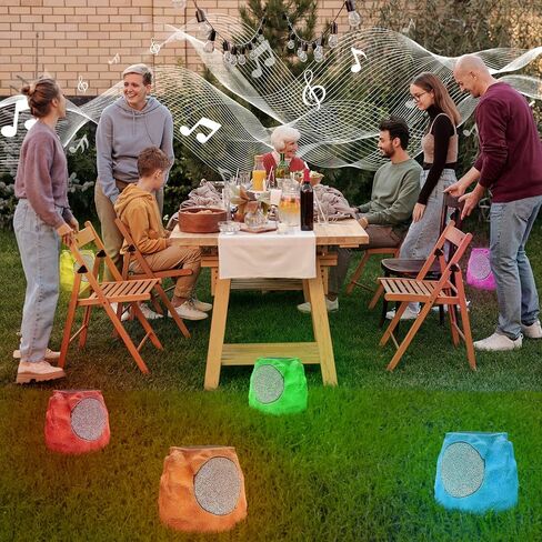 مكبرات صوت NiceBuy Rock خارجية مقاومة للماء تعمل بالطاقة الشمسية مكونة من 2 مكبر صوت Rock Bluetooth لاسلكي وسماعات حديقة تعمل بالطاقة الشمسية مع زوج TWS وألوان RGB وشحن DC للشواء على سطح الفناء الخارجي، أصفر in Kuwait