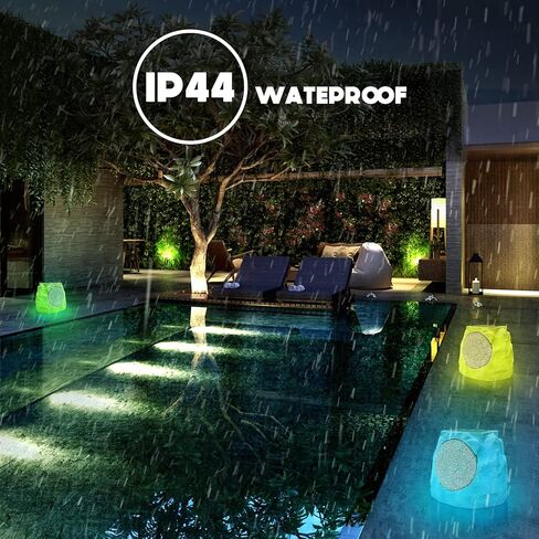 مكبرات صوت NiceBuy Rock خارجية مقاومة للماء تعمل بالطاقة الشمسية مكونة من 2 مكبر صوت Rock Bluetooth لاسلكي وسماعات حديقة تعمل بالطاقة الشمسية مع زوج TWS وألوان RGB وشحن DC للشواء على سطح الفناء الخارجي، أصفر in Kuwait