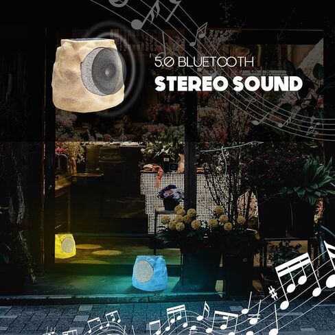 مكبرات صوت NiceBuy Rock خارجية مقاومة للماء تعمل بالطاقة الشمسية مكونة من 2 مكبر صوت Rock Bluetooth لاسلكي وسماعات حديقة تعمل بالطاقة الشمسية مع زوج TWS وألوان RGB وشحن DC للشواء على سطح الفناء الخارجي، أصفر in Kuwait