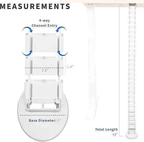VIVO Under Desk Vertebrae Cable Management Kit, Adjustable Quad Entry Flexible Cord Organizer for Home Office, White, DESK-AC01C-W | Adjustable Quad Entry Flexible Cord Organizer for Home Office in Kuwait