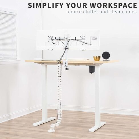VIVO Under Desk Vertebrae Cable Management Kit, Adjustable Quad Entry Flexible Cord Organizer for Home Office, White, DESK-AC01C-W | Adjustable Quad Entry Flexible Cord Organizer for Home Office in Kuwait