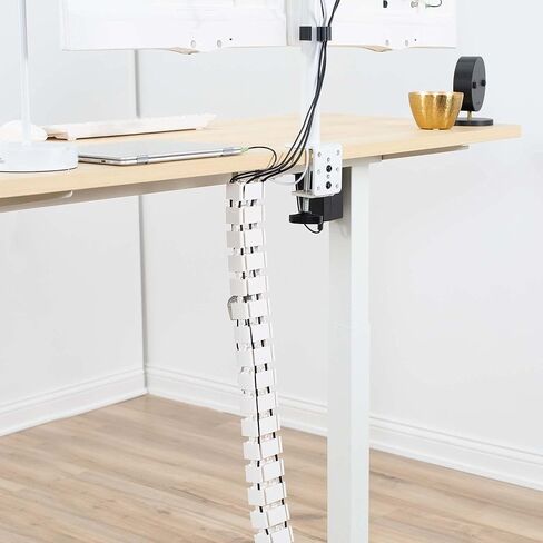 VIVO Under Desk Vertebrae Cable Management Kit, Adjustable Quad Entry Flexible Cord Organizer for Home Office, White, DESK-AC01C-W | Adjustable Quad Entry Flexible Cord Organizer for Home Office in Kuwait