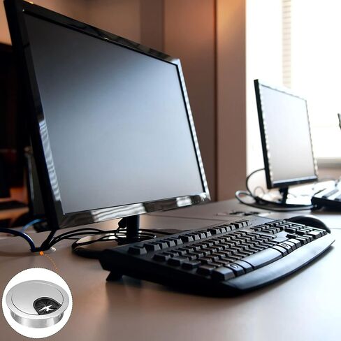 YOKIVE 4Pcs Desk Cable Hole Cover, Zinc Alloy Cord Raceway Great for Office, Home, Daily Use (50mm, Bright Silver) in Kuwait