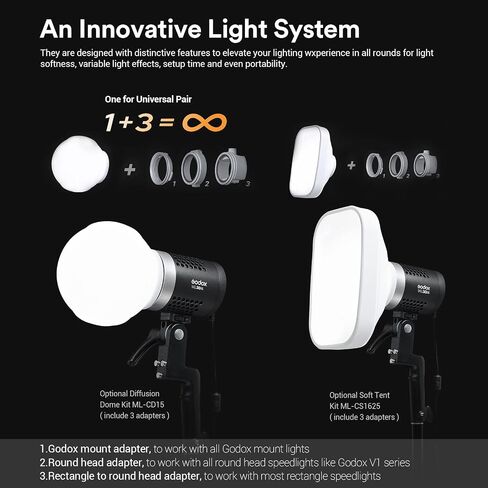 Godox ML30Bi Handheld Bi-Color LED Video Light, Portable Studio LED Continuous Light 2800K-6500K, 41000 lumens CRI 96+ TLCI 97+, 21 FX Effects, APP Control, Silent Mode, Compatible with Godox Mount in Kuwait