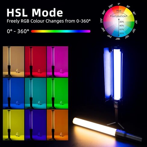 VILTROX RGB LED عصا إضاءة فيديو، عصا إضاءة محمولة مع حامل ضوء تصوير فوتوغرافي، خافتة للضوء 2800K-6800K+لون كامل مع بطارية مدمجة قابلة لإعادة الشحن 2500 مللي أمبير لإنتاج الفيديو ومع التحكم في التطبيق، in Kuwait