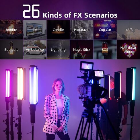 VILTROX RGB LED عصا إضاءة فيديو، عصا إضاءة محمولة مع حامل ضوء تصوير فوتوغرافي، خافتة للضوء 2800K-6800K+لون كامل مع بطارية مدمجة قابلة لإعادة الشحن 2500 مللي أمبير لإنتاج الفيديو ومع التحكم في التطبيق، in Kuwait