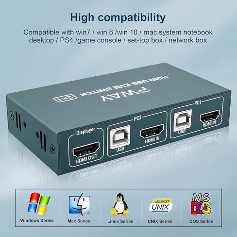 2 منفذ مربع HDMI من KVM Switch ، UHD 4K عند 30Hz & 3D & 1080P ، مع كابلين USB و2 HDMI ، متوافق مع نظام Win Vista, Win 7, Win 8. 1, Win 10, Mac OS X أو Greater, Linux, Unix وغيرها in Kuwait