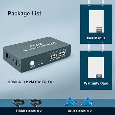 2 منفذ مربع HDMI من KVM Switch ، UHD 4K عند 30Hz & 3D & 1080P ، مع كابلين USB و2 HDMI ، متوافق مع نظام Win Vista, Win 7, Win 8. 1, Win 10, Mac OS X أو Greater, Linux, Unix وغيرها in Kuwait