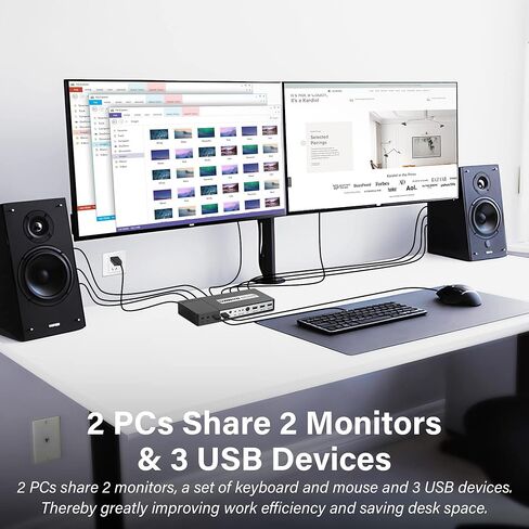 VRRIIS HDMI KVM Switch 2 Port Monitor Switch for 1 Monitors 2 Computers أو MacBook pros، UHD 4K @ 60 هرتز، محور USB3.0، مكبر صوت ماوس لوحة مفاتيح الكمبيوتر مع 4 قطع كابل HDMI 2USB-C ومحول طاقة UL. in Kuwait