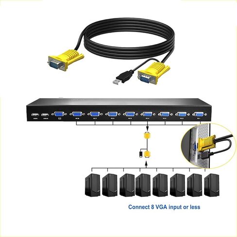 كابل USB KVM بطول 10 أقدام متصل بمفاتيح KVM VGA، وكابل 2 في 1 VGA KVM USB للوحة المفاتيح/الماوس وكابلات الشاشة لـ 801UKL in Kuwait