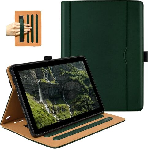 حافظة Grifobes [فقط لإصدار 2022/2020 من الجيل الثاني عشر/العاشر] Kindle Fire HD 8/8 Plus، غطاء فوليو من جلد البولي يوريثان الفاخر مع غطاء ذكي للإيقاظ/النوم التلقائي مع حامل يد/قلم مدمج، أسود + بني in Kuwait