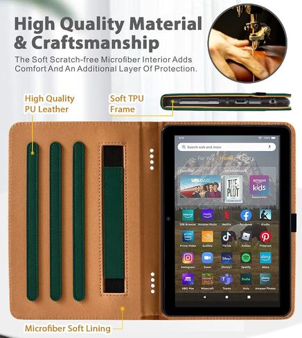 حافظة Grifobes [فقط لإصدار 2022/2020 من الجيل الثاني عشر/العاشر] Kindle Fire HD 8/8 Plus، غطاء فوليو من جلد البولي يوريثان الفاخر مع غطاء ذكي للإيقاظ/النوم التلقائي مع حامل يد/قلم مدمج، أسود + بني in Kuwait