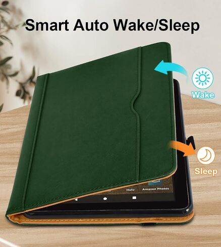 حافظة Grifobes [فقط لإصدار 2022/2020 من الجيل الثاني عشر/العاشر] Kindle Fire HD 8/8 Plus، غطاء فوليو من جلد البولي يوريثان الفاخر مع غطاء ذكي للإيقاظ/النوم التلقائي مع حامل يد/قلم مدمج، أسود + بني in Kuwait