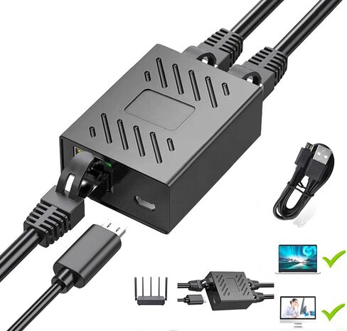 موزع ايثرنت 1 الى 2 ار جيه 45 [2 شبكة متزامنة]، محول محول شبكة مع كابل شحن USB 3.3 قدم، مناسب لكات 5/6/6E/7/8، الكمبيوتر/الراوتر/تي في بوكس in Kuwait