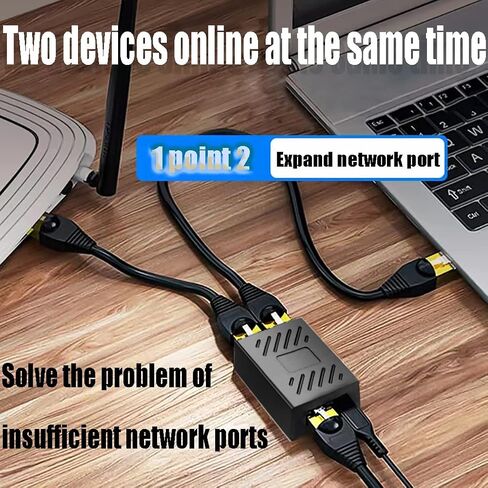موزع ايثرنت 1 الى 2 ار جيه 45 [2 شبكة متزامنة]، محول محول شبكة مع كابل شحن USB 3.3 قدم، مناسب لكات 5/6/6E/7/8، الكمبيوتر/الراوتر/تي في بوكس in Kuwait
