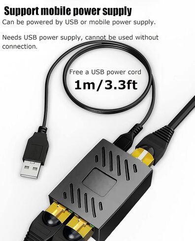 موزع ايثرنت 1 الى 2 ار جيه 45 [2 شبكة متزامنة]، محول محول شبكة مع كابل شحن USB 3.3 قدم، مناسب لكات 5/6/6E/7/8، الكمبيوتر/الراوتر/تي في بوكس in Kuwait