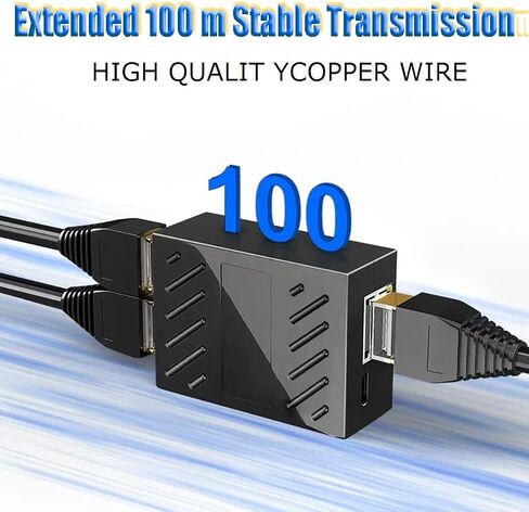 موزع ايثرنت 1 الى 2 ار جيه 45 [2 شبكة متزامنة]، محول محول شبكة مع كابل شحن USB 3.3 قدم، مناسب لكات 5/6/6E/7/8، الكمبيوتر/الراوتر/تي في بوكس in Kuwait