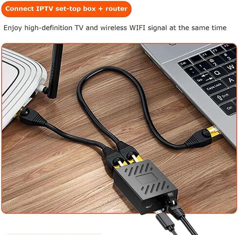 موزع ايثرنت 1 الى 2 ار جيه 45 [2 شبكة متزامنة]، محول محول شبكة مع كابل شحن USB 3.3 قدم، مناسب لكات 5/6/6E/7/8، الكمبيوتر/الراوتر/تي في بوكس in Kuwait