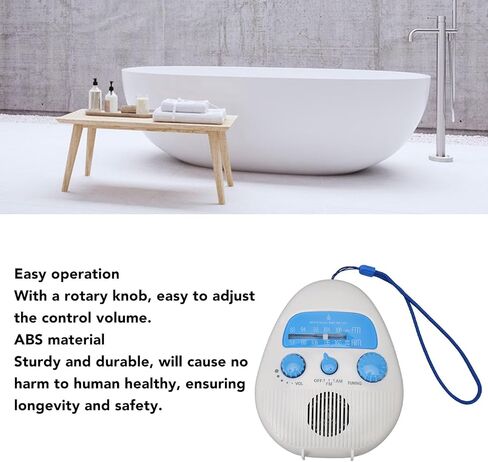Waterproof Shower Radio, AM FM Radio Built in Speaker, Portable ABS Bathroom Radio Adjustable Volume, for Bathroom Outdoor Use in Saudi Arabia