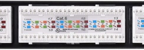 لوحة التصحيح Monoprice ذات 24 منفذ Cat6A غير محمية بزاوية 180 درجة مدرجة في قائمة UL، 1U، 110/Dual IDC، مع شريط دعم سلكي، PoE+ (TAA) in Saudi Arabia