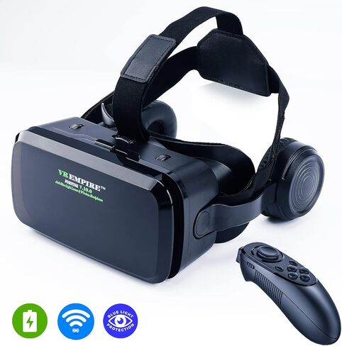 Cell Phone Virtual Reality (vr) headsets, VR EMPIRE VR Headset, Phone VR Headset VR Headset for iPhone VR Headsets for Phone with Wireless Earphones, Anti-Blue Lights, iPhone VR Headset (Black+R) in Kuwait