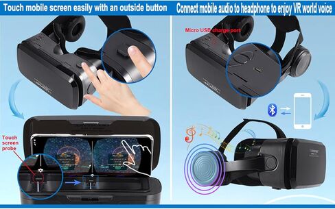 Cell Phone Virtual Reality (vr) headsets, VR EMPIRE VR Headset, Phone VR Headset VR Headset for iPhone VR Headsets for Phone with Wireless Earphones, Anti-Blue Lights, iPhone VR Headset (Black+R) in Kuwait