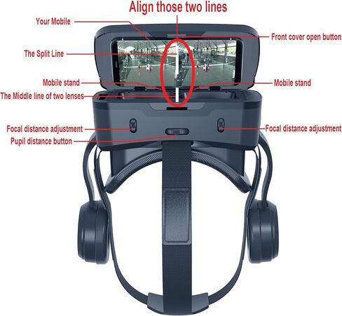 Cell Phone Virtual Reality (vr) headsets, VR EMPIRE VR Headset, Phone VR Headset VR Headset for iPhone VR Headsets for Phone with Wireless Earphones, Anti-Blue Lights, iPhone VR Headset (Black+R) in Kuwait