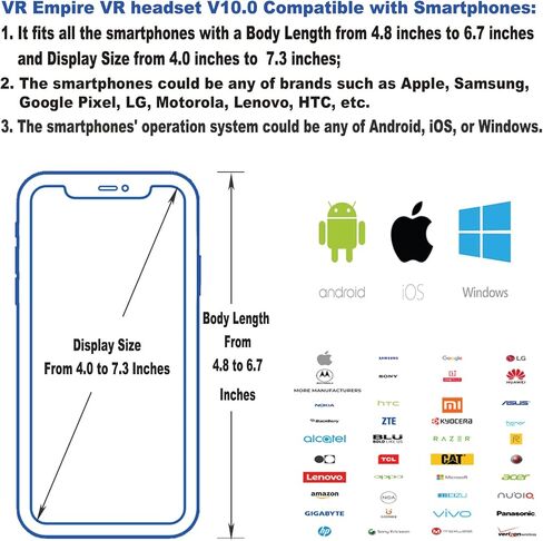 Cell Phone Virtual Reality (vr) headsets, VR EMPIRE VR Headset, Phone VR Headset VR Headset for iPhone VR Headsets for Phone with Wireless Earphones, Anti-Blue Lights, iPhone VR Headset (Black+R) in Kuwait