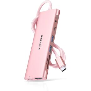 LENTION 3.3FT Long Cable USB C Hub with 4K HDMI, 2 USB 3.0, Card Reader, Aux, Type C Data/Charging Compatible 2023-2016 MacBook Pro, Mac Air/Surface, More, Stable Driver Adapter (CB-C37, Rose Gold) in Saudi Arabia
