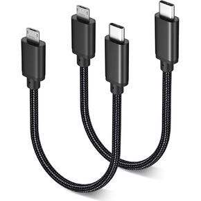 USB C to Micro USB Cable 1FT, Nylon Braided Short Type C to Micro USB Cord Compatible with Samsung Galaxy S7 S6, J7, J3, LG, HTC, PS4, Kindle, Android Phone(Black, 1FT)