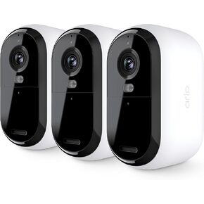 كاميرا Arlo Essential 2K للأمن الخارجي (الجيل الثاني) - 3 عبوات - كاميرا لاسلكية خارجية وداخلية، أضواء كاشفة مدمجة، رؤية ليلية ملونة، إعداد DIY، أبيض - VMC3350