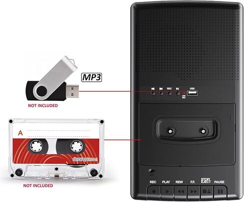 مسجل مشغل كاسيت محمول مع ميكروفون مستقل، محول شرائط الكاسيت Walkman MP3 مع مشغل USB، يلتقط ملفات صوت USB Stick، مكبر صوت مدمج/مقبض قابل للسحب/مقبس سماعة الرأس in Kuwait