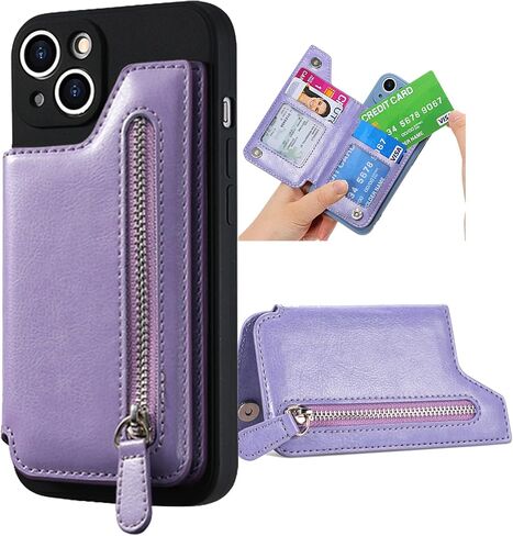 TopFunny Stick on Wallet لحافظة الهاتف، حامل بطاقات لاصق الائتمان لظهر حافظات الهاتف، جراب محفظة من الجلد بسحاب متوافق مع هواتف iPhone وSamsung Galaxy معظم الهواتف الذكية باللون الأسود in Kuwait