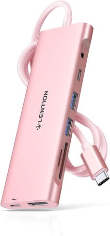 LENTION 3.3FT Long Cable USB C Hub with 4K HDMI, 2 USB 3.0, Card Reader, Aux, Type C Data/Charging Compatible 2023-2016 MacBook Pro, Mac Air/Surface, More, Stable Driver Adapter (CB-C37, Rose Gold) in Saudi Arabia