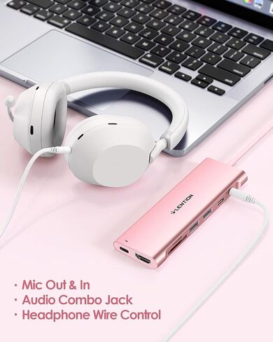 LENTION 3.3FT Long Cable USB C Hub with 4K HDMI, 2 USB 3.0, Card Reader, Aux, Type C Data/Charging Compatible 2023-2016 MacBook Pro, Mac Air/Surface, More, Stable Driver Adapter (CB-C37, Rose Gold) in Saudi Arabia