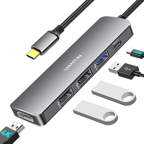 موزع USB C 6 في 1 من يوانتين مع HDMI 4K، توصيل طاقة 100 واط، 2 منفذ بيانات USB-A وقارئ بطاقات SD/TF، محول USB نوع C متعدد المنافذ لماك بوك برو/اير، ايباد، سيرفس، XPS، ثينك باد والمزيد in Kuwait