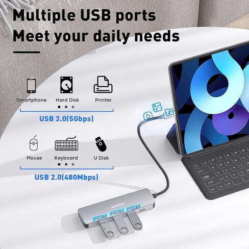 موزع USB C 6 في 1 من يوانتين مع HDMI 4K، توصيل طاقة 100 واط، 2 منفذ بيانات USB-A وقارئ بطاقات SD/TF، محول USB نوع C متعدد المنافذ لماك بوك برو/اير، ايباد، سيرفس، XPS، ثينك باد والمزيد in Kuwait