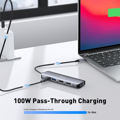 موزع USB C 6 في 1 من يوانتين مع HDMI 4K، توصيل طاقة 100 واط، 2 منفذ بيانات USB-A وقارئ بطاقات SD/TF، محول USB نوع C متعدد المنافذ لماك بوك برو/اير، ايباد، سيرفس، XPS، ثينك باد والمزيد in Kuwait