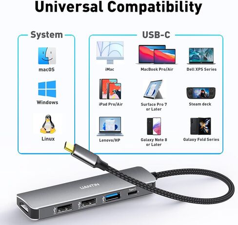 موزع USB C 6 في 1 من يوانتين مع HDMI 4K، توصيل طاقة 100 واط، 2 منفذ بيانات USB-A وقارئ بطاقات SD/TF، محول USB نوع C متعدد المنافذ لماك بوك برو/اير، ايباد، سيرفس، XPS، ثينك باد والمزيد in Kuwait