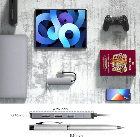 موزع USB C 6 في 1 من يوانتين مع HDMI 4K، توصيل طاقة 100 واط، 2 منفذ بيانات USB-A وقارئ بطاقات SD/TF، محول USB نوع C متعدد المنافذ لماك بوك برو/اير، ايباد، سيرفس، XPS، ثينك باد والمزيد in Kuwait