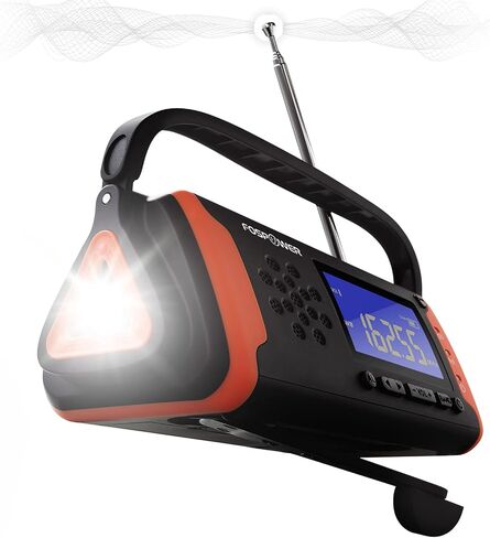 FosPower 4000mAh NOAA Emergency Weather Radio (Model D2) Portable Power Bank with Solar Charging, Hand Crank & Battery Operated, LCD Display, SOS Alarm, AM/FM & LED Flashlight for Outdoor Emergency in Saudi Arabia