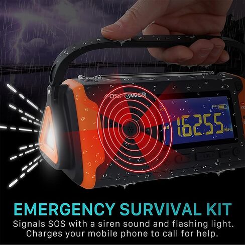 FosPower 4000mAh NOAA Emergency Weather Radio (Model D2) Portable Power Bank with Solar Charging, Hand Crank & Battery Operated, LCD Display, SOS Alarm, AM/FM & LED Flashlight for Outdoor Emergency in Saudi Arabia