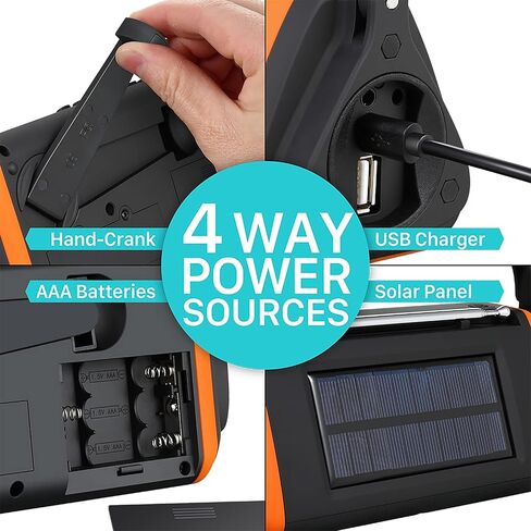 FosPower 4000mAh NOAA Emergency Weather Radio (Model D2) Portable Power Bank with Solar Charging, Hand Crank & Battery Operated, LCD Display, SOS Alarm, AM/FM & LED Flashlight for Outdoor Emergency in Saudi Arabia