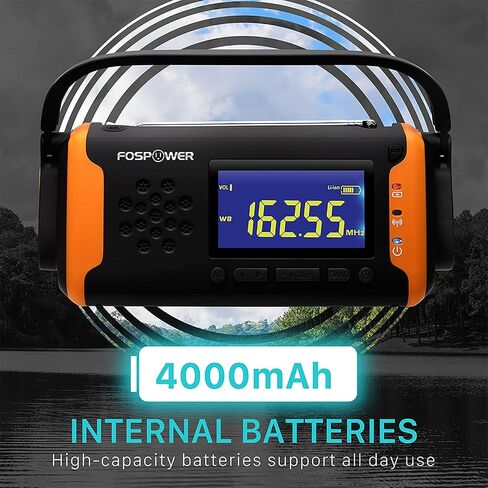FosPower 4000mAh NOAA Emergency Weather Radio (Model D2) Portable Power Bank with Solar Charging, Hand Crank & Battery Operated, LCD Display, SOS Alarm, AM/FM & LED Flashlight for Outdoor Emergency in Saudi Arabia