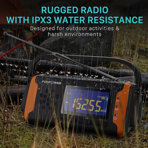 FosPower 4000mAh NOAA Emergency Weather Radio (Model D2) Portable Power Bank with Solar Charging, Hand Crank & Battery Operated, LCD Display, SOS Alarm, AM/FM & LED Flashlight for Outdoor Emergency in Saudi Arabia