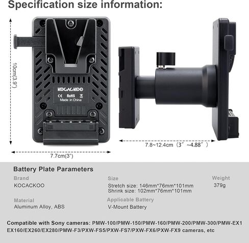 Adjustable Fully Decoded V-Mount Battery to BP-U Series Battery Conversion Adapter Plate, Replace of BP-U90/U96/U60/U30 Batteries- for Sony PXW-FX9/FX6/FS7/FS5,PMW EX Series in Saudi Arabia
