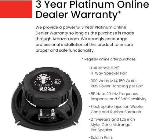 BOSS Audio Systems P55.4C Phantom Series 5.25 Inch Car Stereo Door Speakers - 300 Watts Max, 4 Way, Full Range Audio, Tweeters, Coaxial, Sold in Pairs in Saudi Arabia