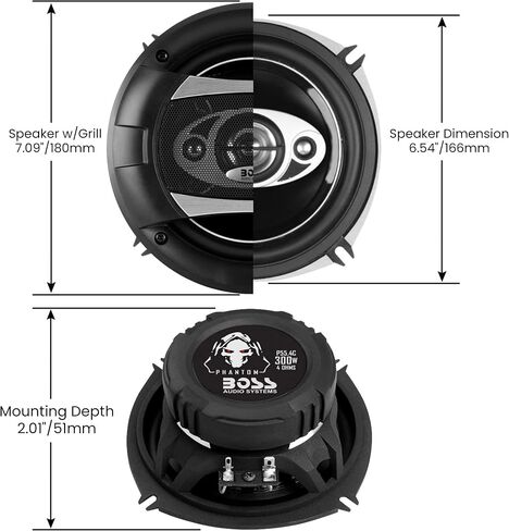 BOSS Audio Systems P55.4C Phantom Series 5.25 Inch Car Stereo Door Speakers - 300 Watts Max, 4 Way, Full Range Audio, Tweeters, Coaxial, Sold in Pairs in Saudi Arabia