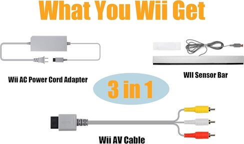 محول سلك طاقة وي 3 في 1 + كيبل وي كيبل فيديو صوتي مركب + شريط مستشعر وي سلكي بالاشعة تحت الحمراء متوافق مع نينتندو وي (ليس لجهاز وي يو) in Kuwait